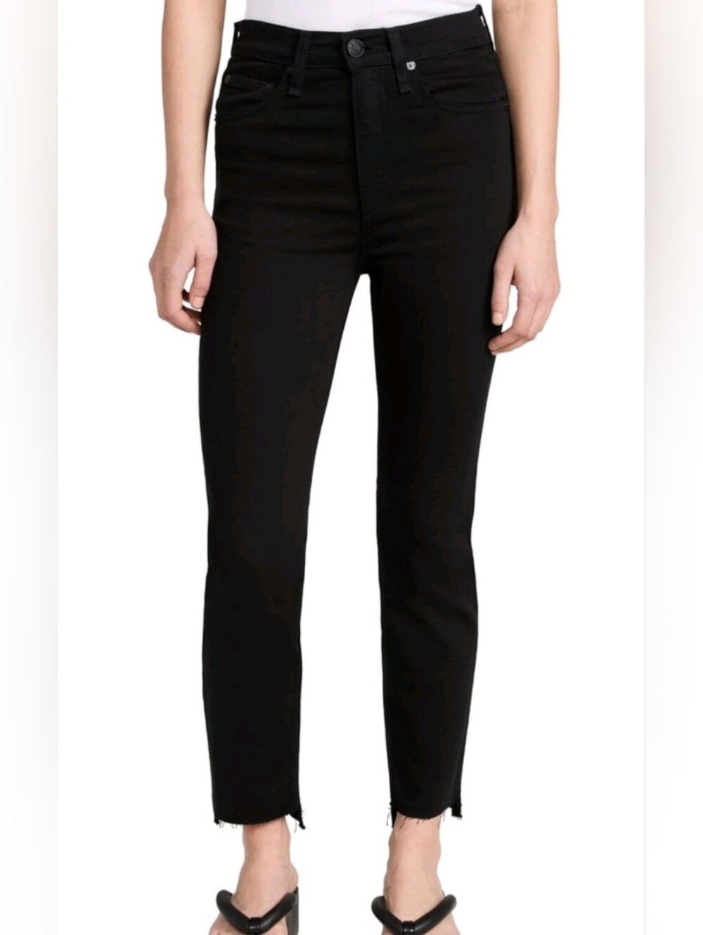 Rag & Bone Women's High Rise Slim Straight  Jeans Distressed Size 31 Black 3469